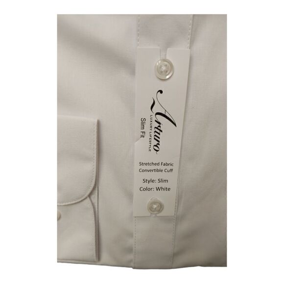 MEN'S ARTURO LUXURY LIFESTYLE WHITE SLIM FIT DRESS SHIRT. - Picture 4 of 4